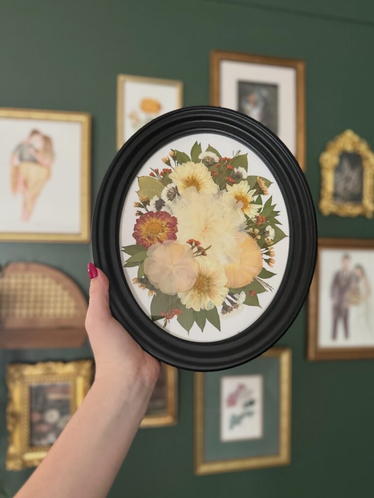 Oval shaped gallery wall pressed flower frame 8x10 black wood